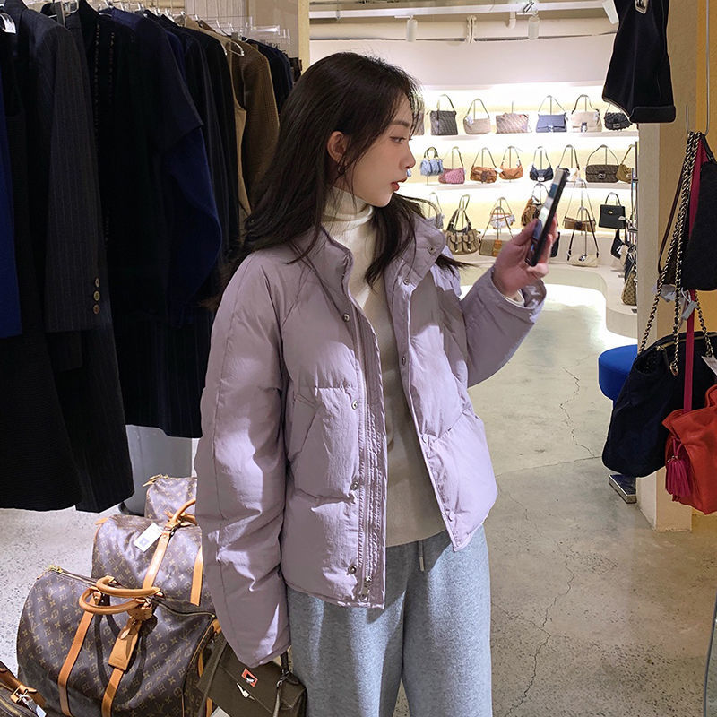波司澄紫色羽绒服女短款2023年冬季新款小个子立领轻薄白鸭绒面包