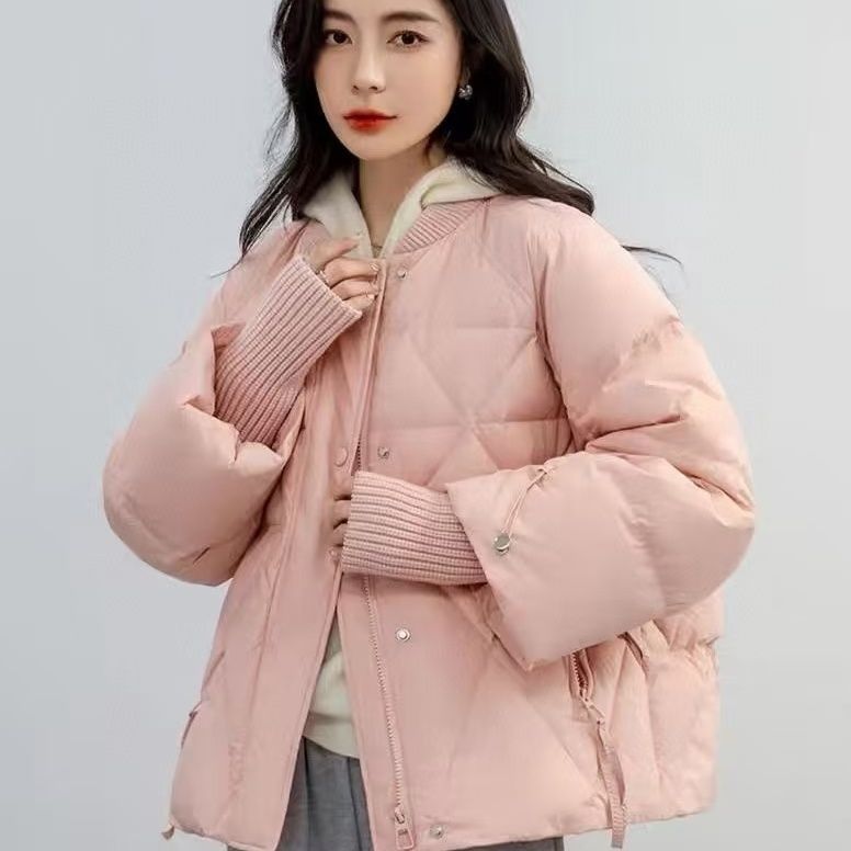 波司澄同款反季羽绒服女短款2023年秋冬新款宽松棒球领针织袖保暖