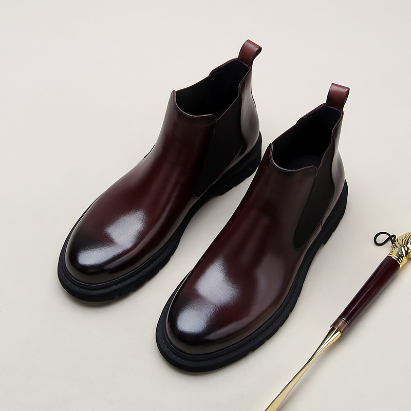 男士冬季新款商务休闲短靴欧美真皮中帮靴英伦正装皮靴马丁靴7108