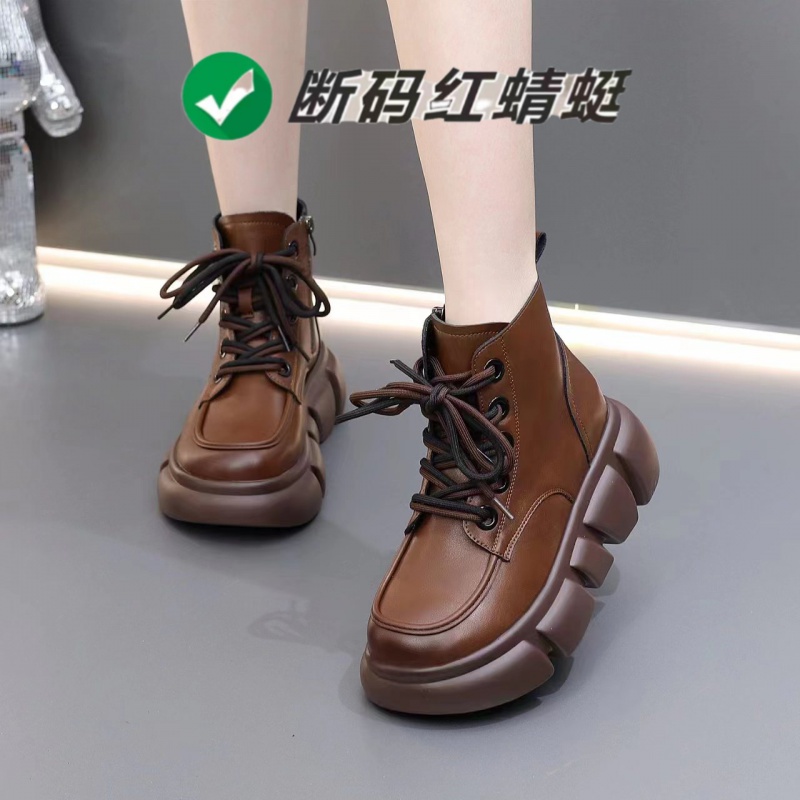 红蜻蜓牌马丁靴女单鞋新款春秋季厚底短靴英伦风小个子靴子显瘦大