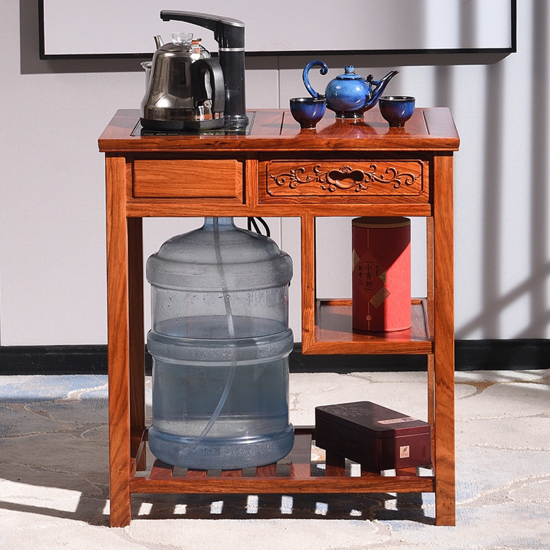 红木非洲花梨木刺猬紫檀富贵茶几带抽茶架带轮茶车电磁炉架茶柜