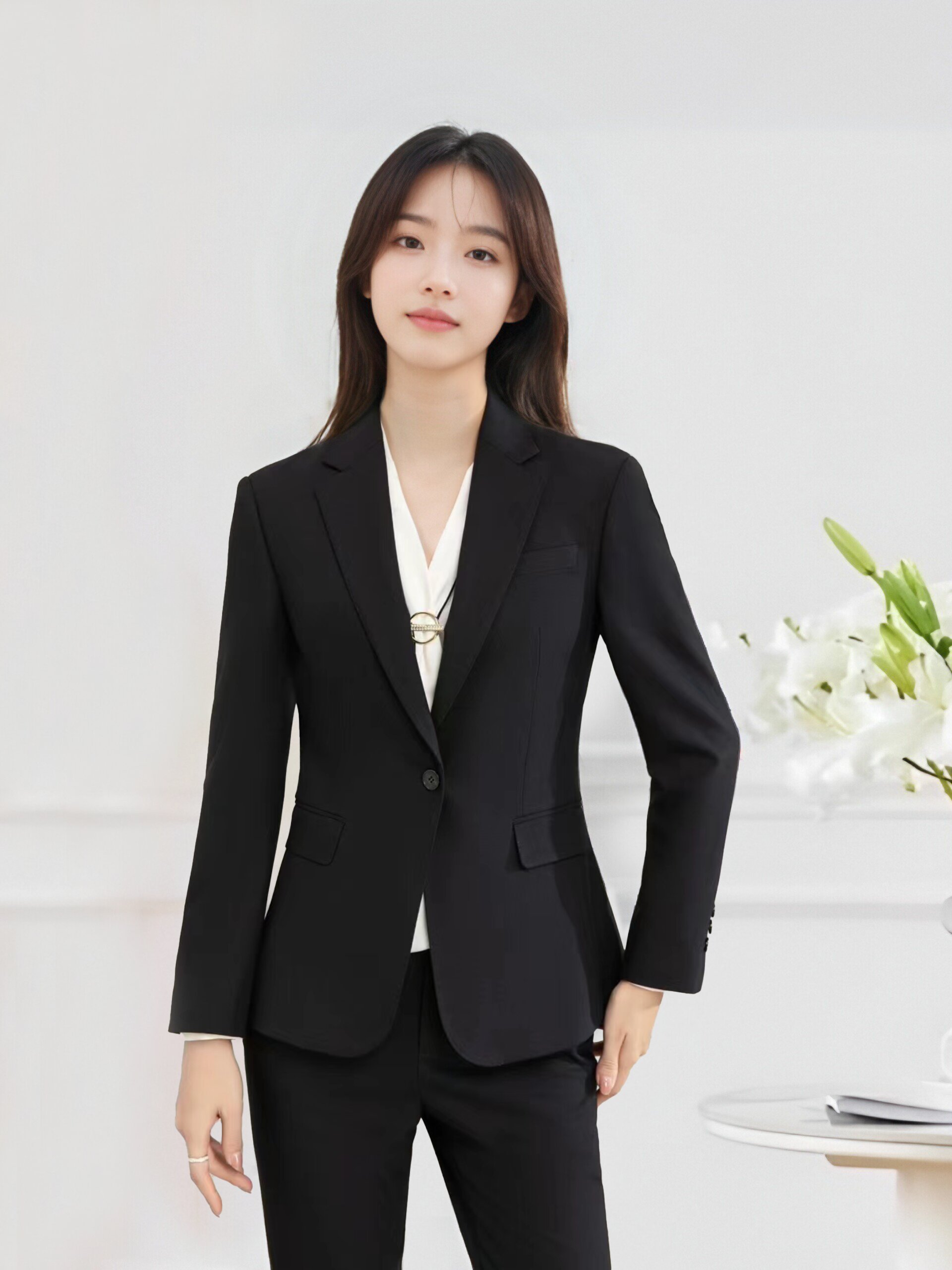 A8019休闲气质西服秋冬西装职业装黑色，藏青色大码