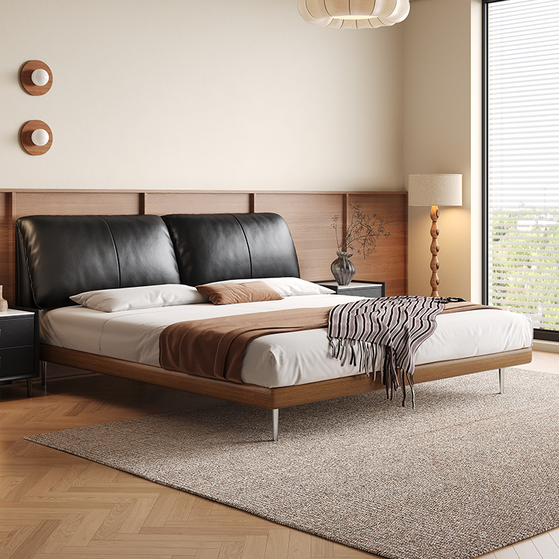 小象耳朵床真皮床中古风1.8米简约主卧复古风双人床婚床S小象床