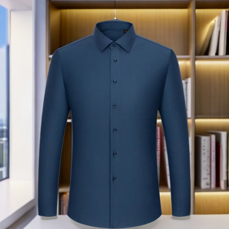 【精纺绵羊毛】男士秋冬黑色长袖衬衫百搭舒适有型保暖商务长袖衬衣