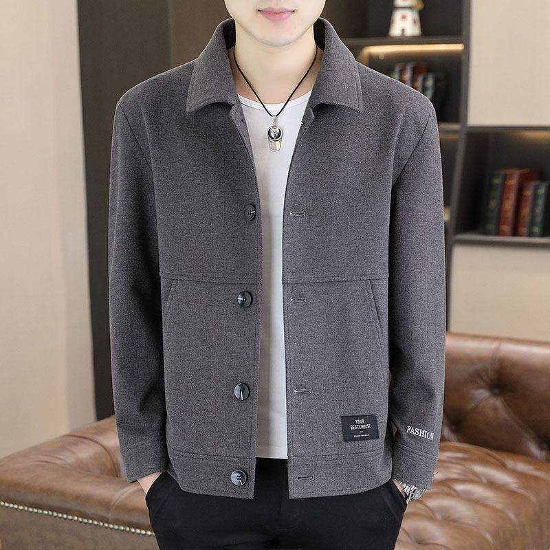 男士外套潮流2023秋季新款休闲夹克男装上衣翻领成熟稳重春秋衣服