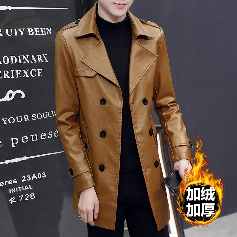 冬季新款风衣外套长款皮大衣加绒中长款皮衣男皮夹克2024冬款爆款