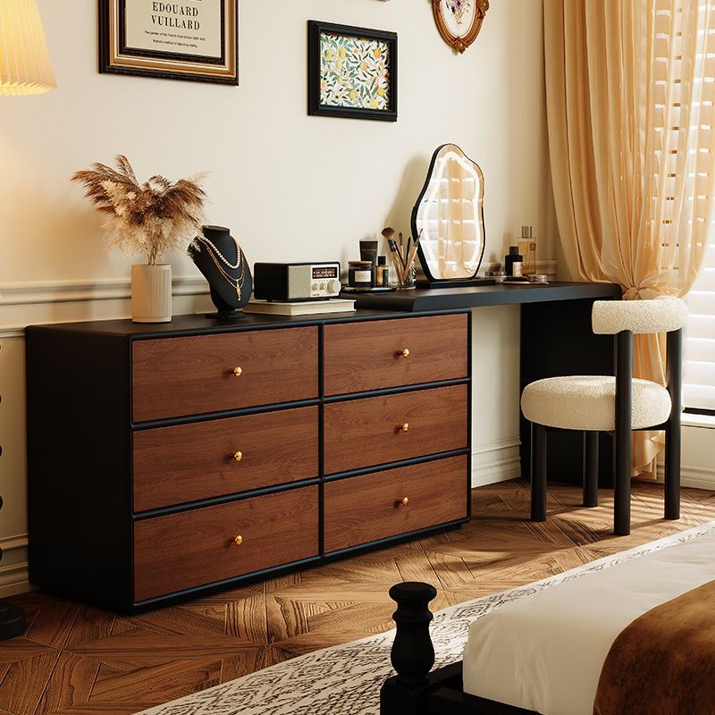 复古实木梳妆台斗柜家用黑胡桃烤漆书桌卧室梳妆台梳妆台斗柜一体