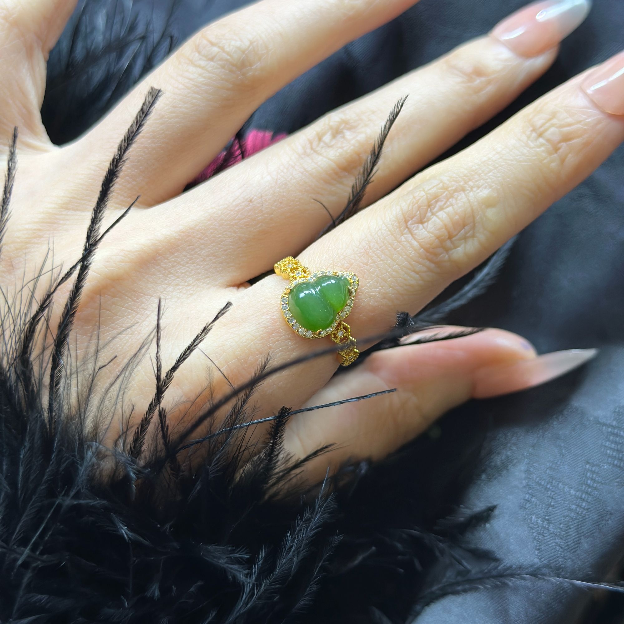 和田玉碧玉复古奢华超润宝葫芦戒指