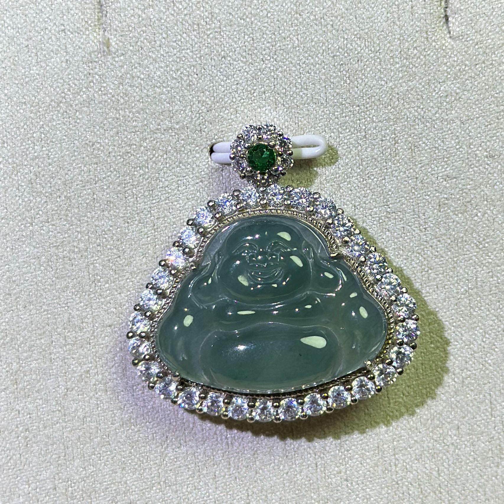 翡翠佛公银镶百搭毛衣链手镯吊坠项链