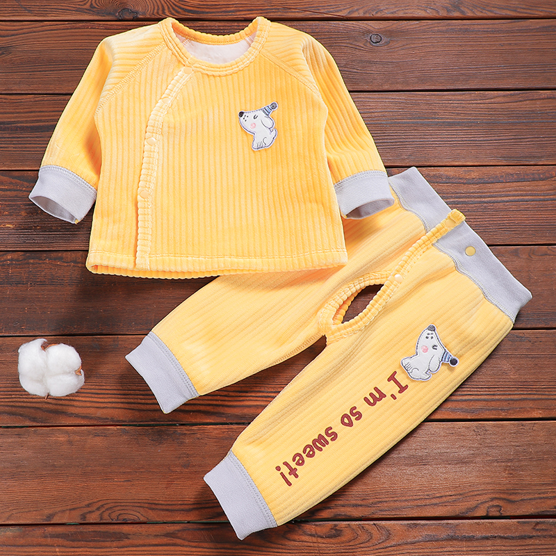 新生儿加绒保暖套装男女宝秋冬季分体内衣婴儿贴身无骨婴儿衣服