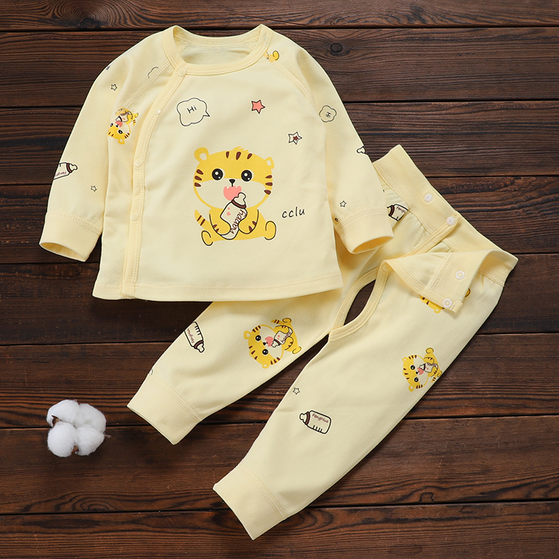 宝宝纯棉春秋套装新生儿秋裤无骨长袖分体装儿童秋冬季打底长裤