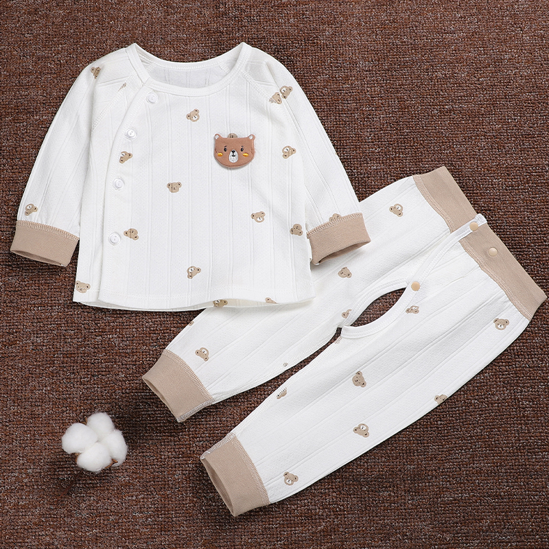 初生婴儿纯棉秋衣套装宝宝偏襟长袖上衣春秋款男女可调节开裆裤子
