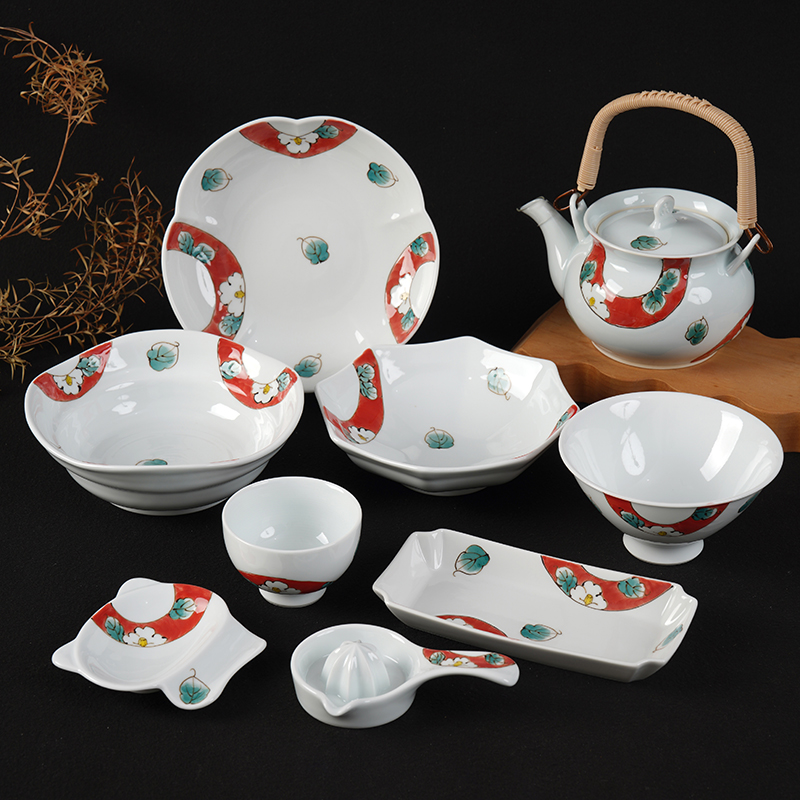 日本原装进口雅幸窑家用陶瓷碗碟花帯纹餐具碗盘日式釉下彩餐具