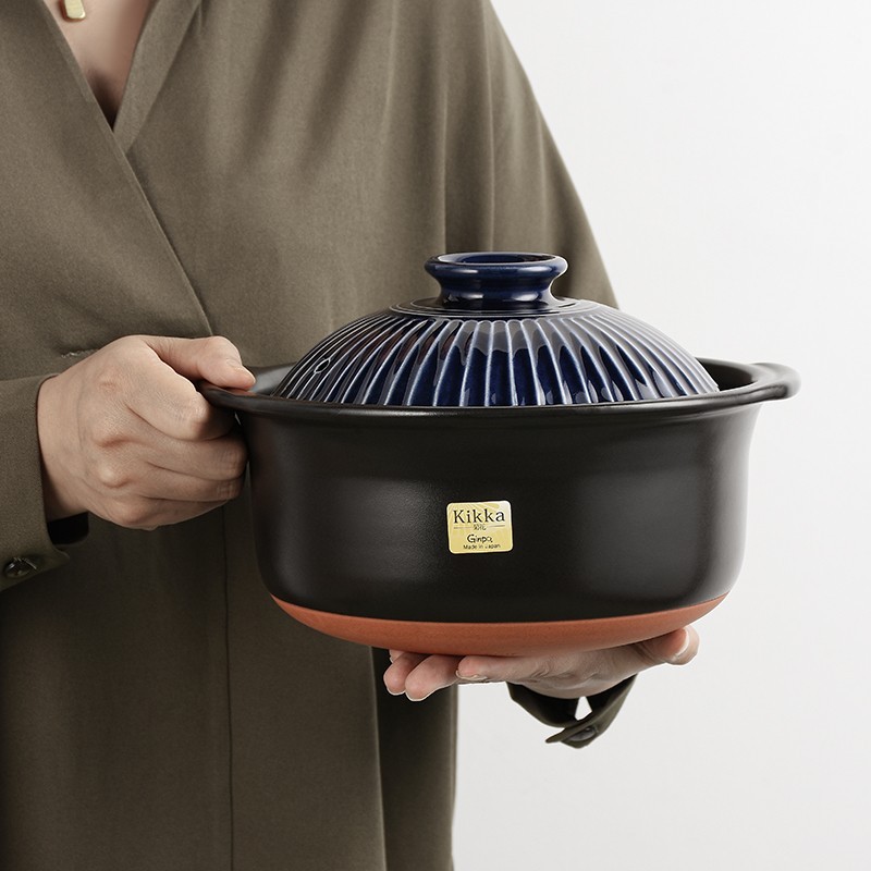 波佐见烧Ginpo万古烧菊花双盖砂锅家庭煮饭高温炖菜设计加热