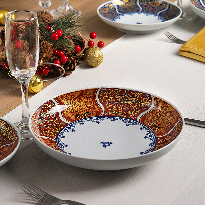 波佐见烧日本进口古伊万里璎珞系列复古陶瓷鱼盘餐具套装礼盒