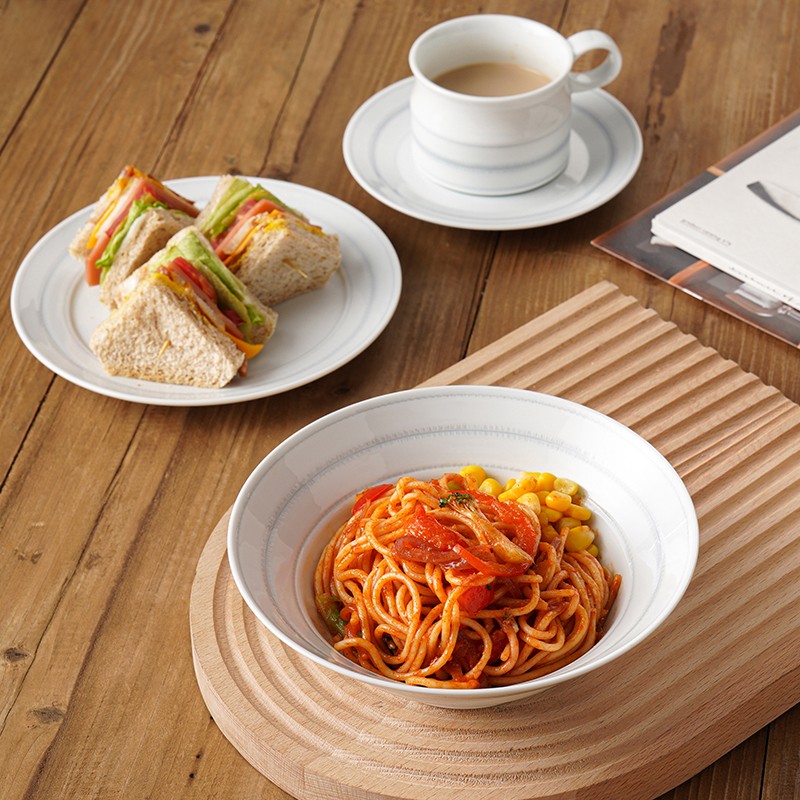 白山陶器刨线餐具麦片碗纯色简约家用波佐见烧日本餐具陶瓷沙拉碗