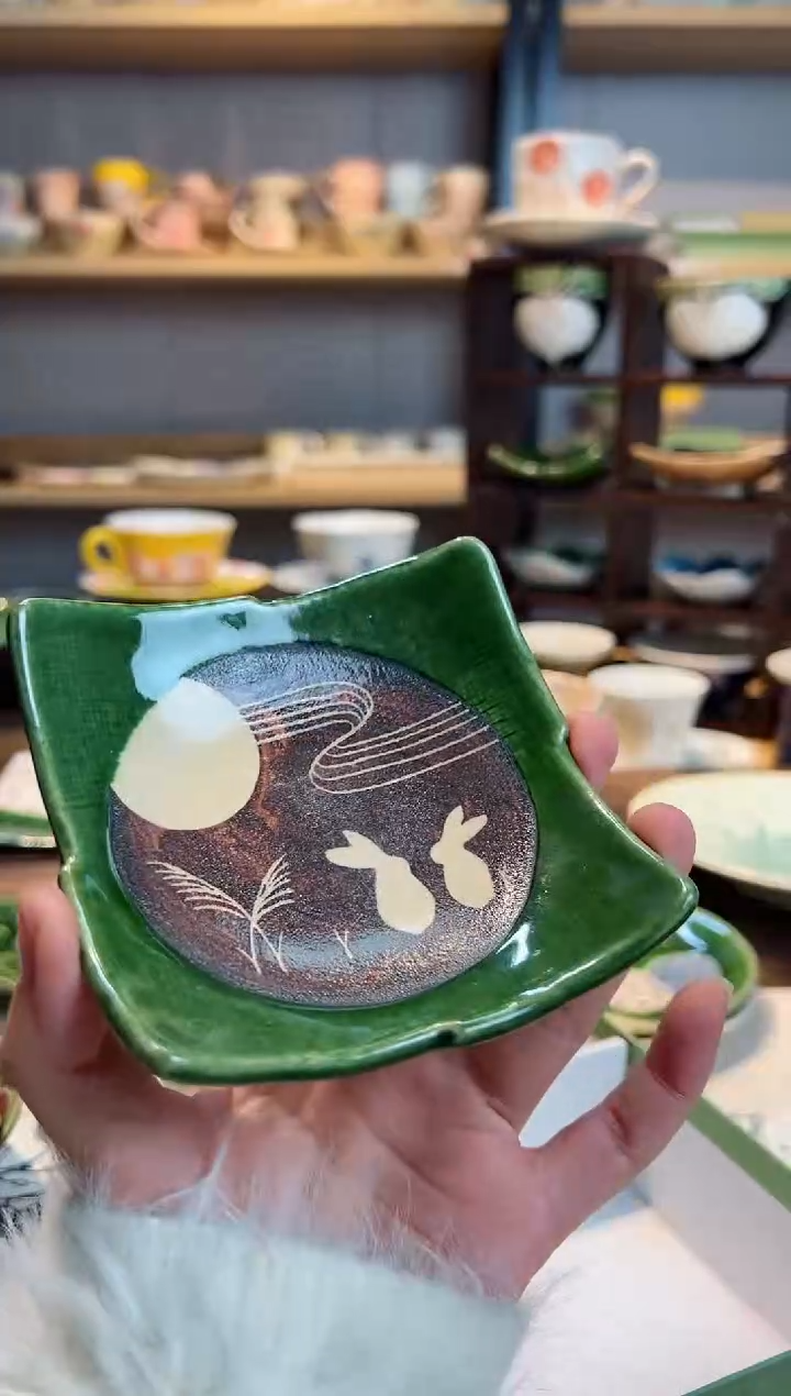 【闪购商品】瓷碗月あかり　織部四方小皿揃（单只）