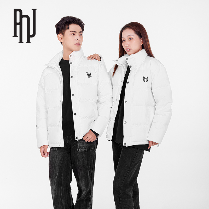 PNJ百搭情侣款鸭绒短款羽绒服时尚宽松潮流加厚印花保暖外套H