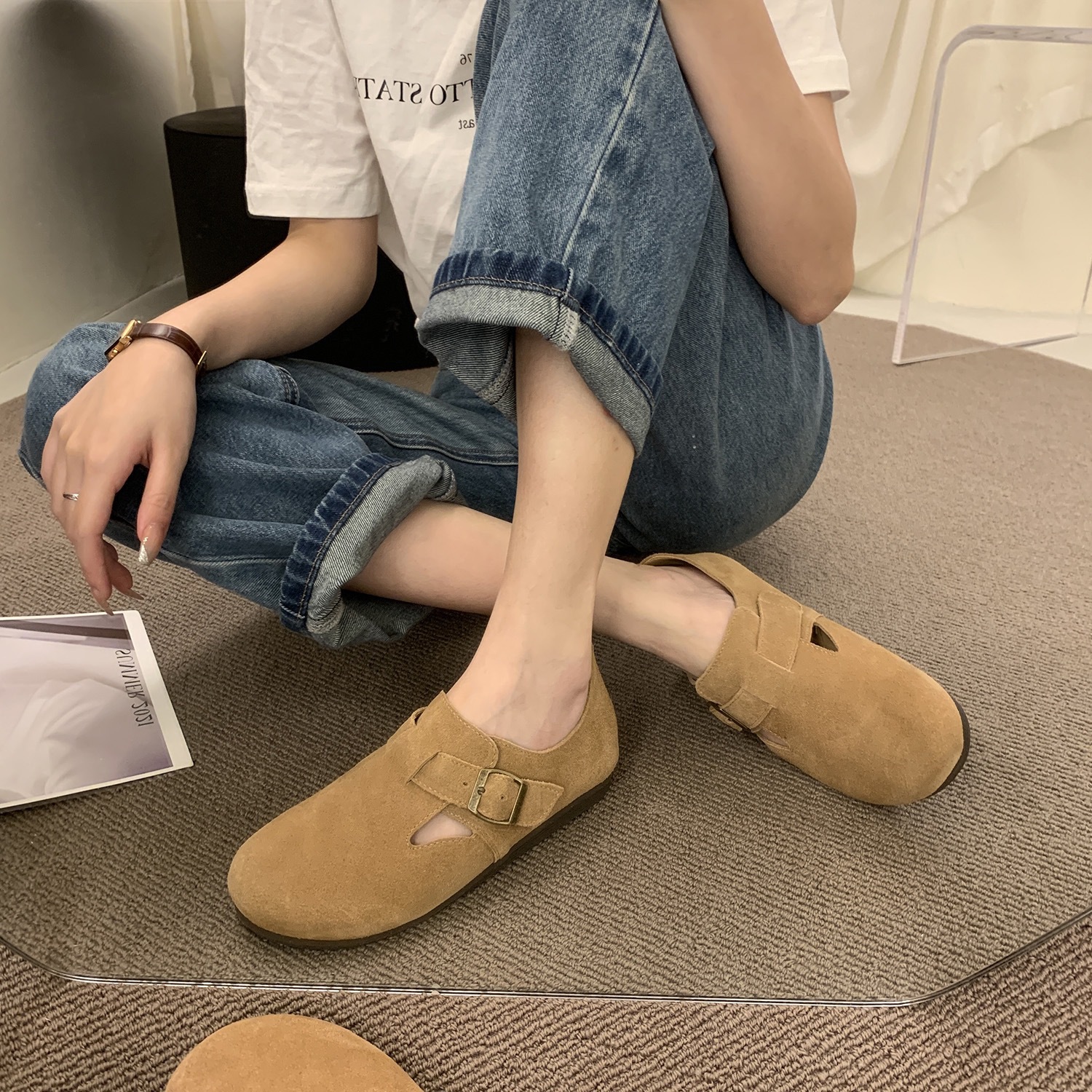 勃肯鞋女2025新款春季平底博肯鞋全包一脚蹬豆豆鞋单鞋软底鞋子夏