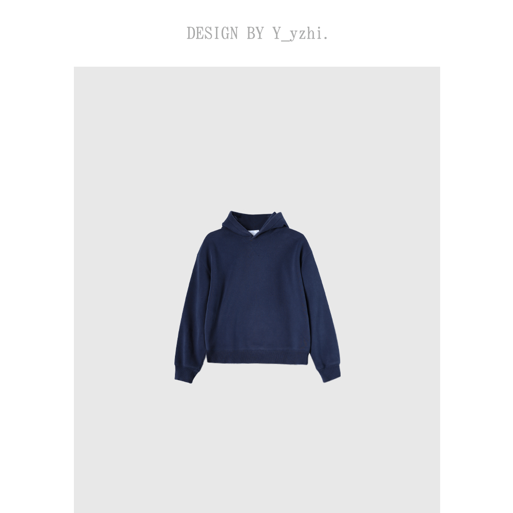 y_zhi 拉文｜藏青色连帽卫衣加绒