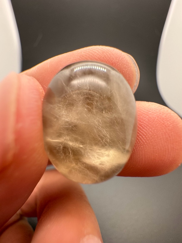 定制款飘逸灰黄兔毛蛋面戒指吊坠魔盒水晶裸石15.6*20.2