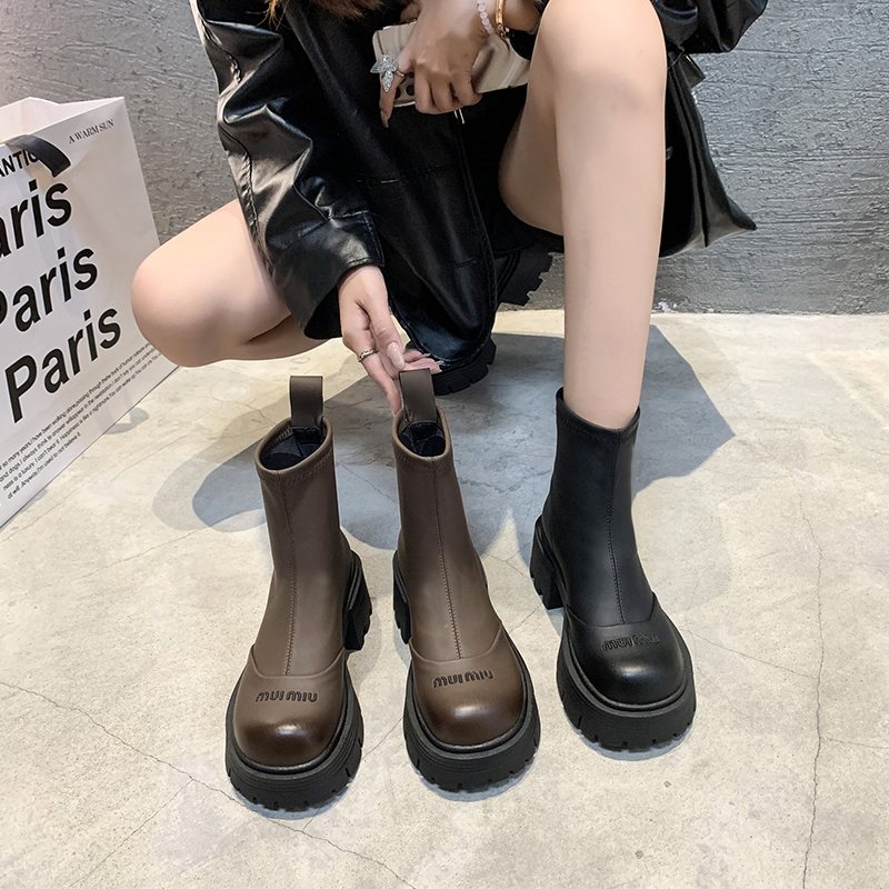 6606炸街马丁靴女2023秋冬新款爆款厚底短靴英伦风切尔西靴显瘦瘦
