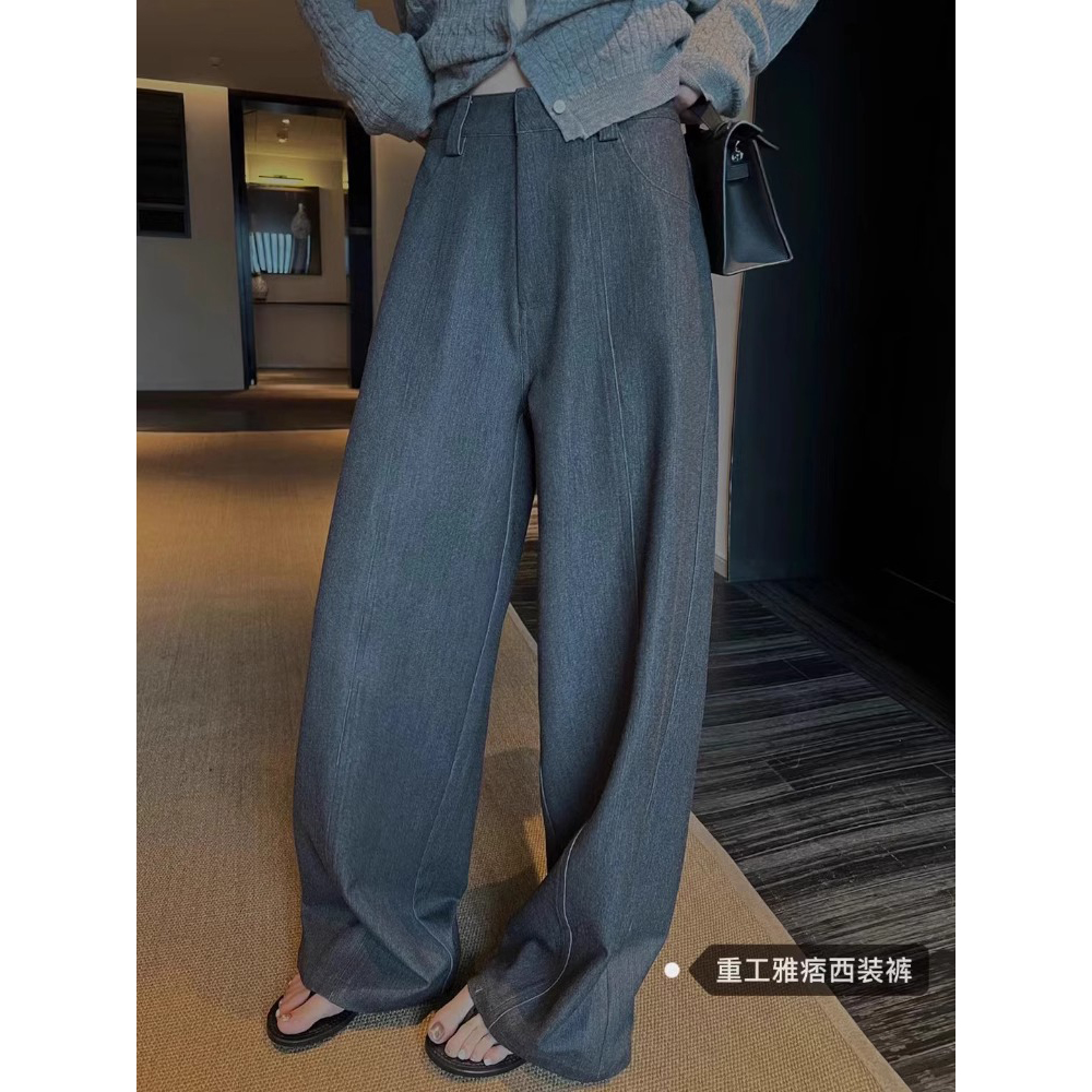 VUMP新款重工有份量雅痞时髦精西装裤高腰显瘦阔腿裤休闲裤女慵懒