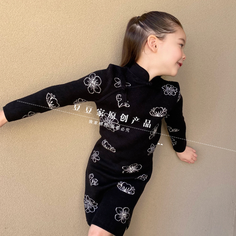 豆豆家原创中国民族风儿童旗袍秋季连衣裙有弹力小女孩走秀旗袍裙