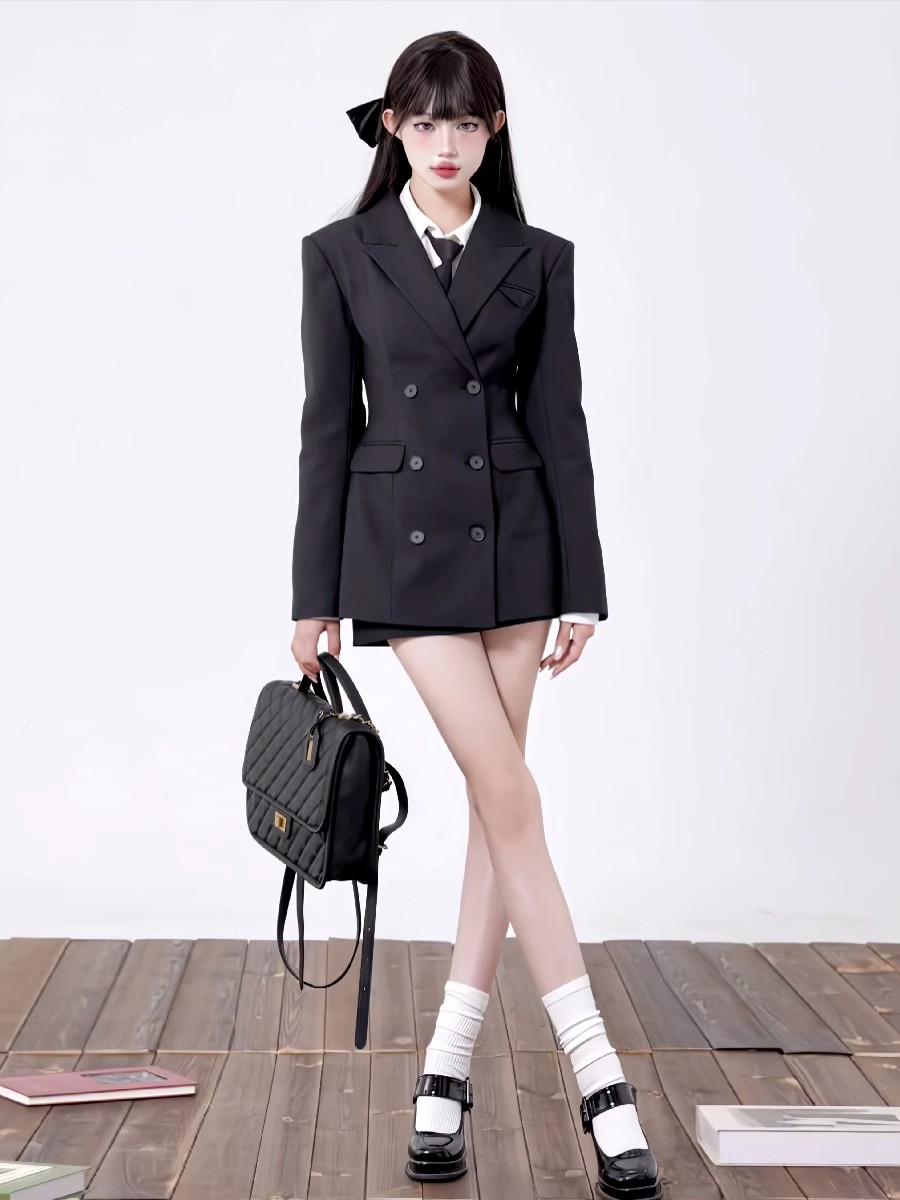 张元英西装JK制服女春秋季学院腰修身西服包臀裙衬衫英伦学院风