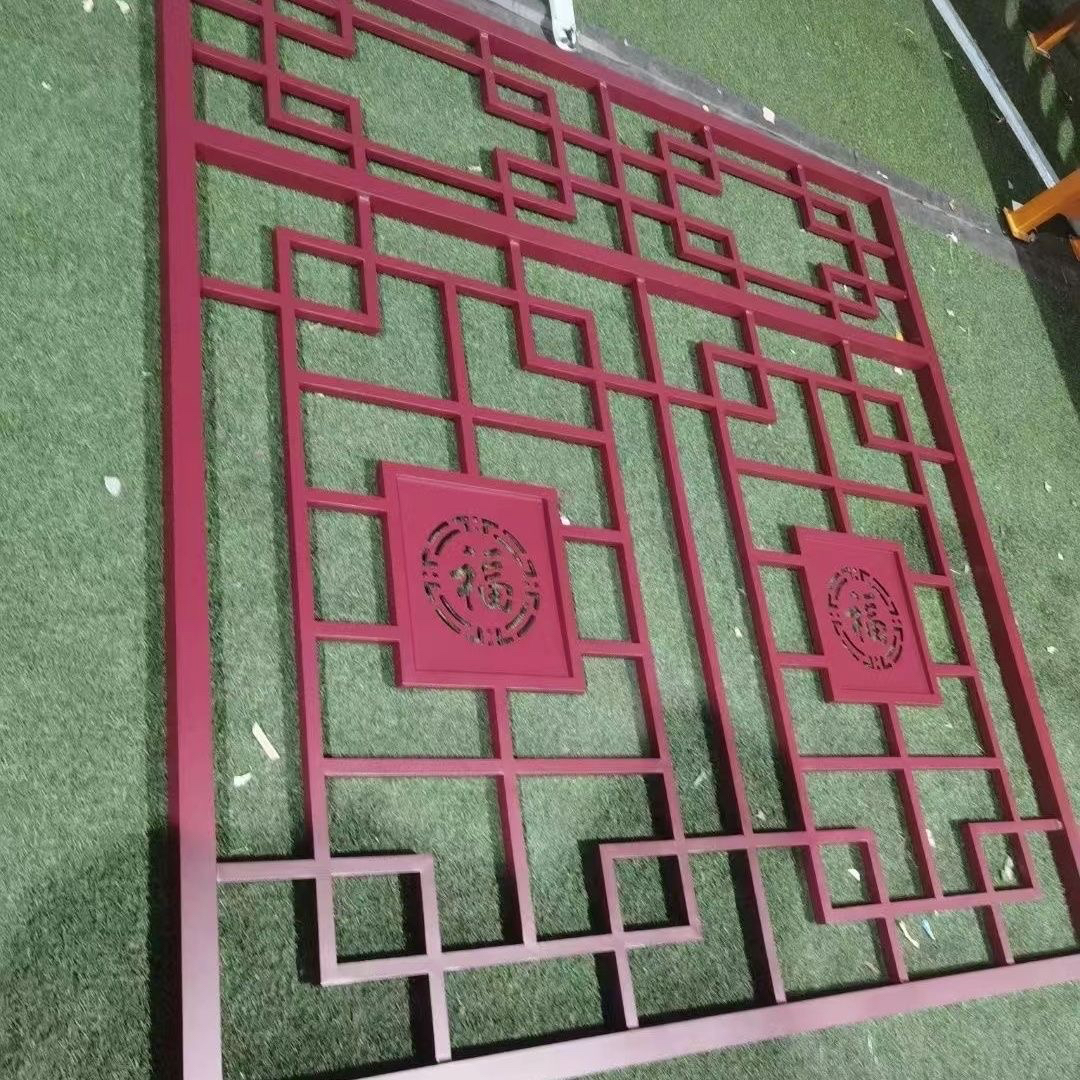 中式铝合金窗花外墙装饰铝花格仿古木纹窗防盗窗逃生窗定制铝隔断