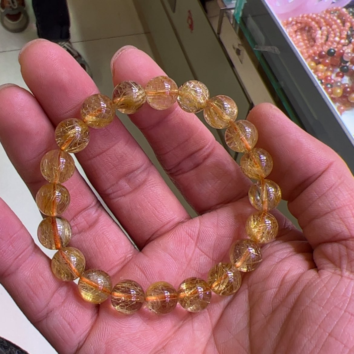 【闪购商品】水晶手链未镶嵌金发晶钛晶手链10.5