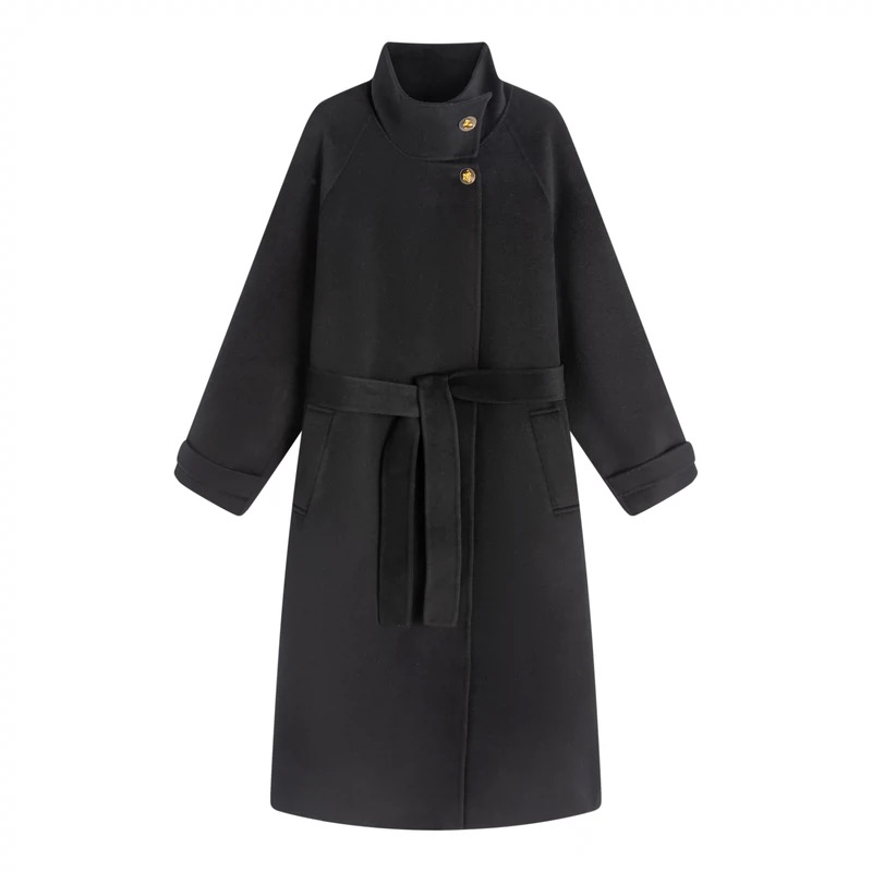 2025秋冬新款初剪羊毛双面呢大衣时尚设计气质立领经典羊毛外套女