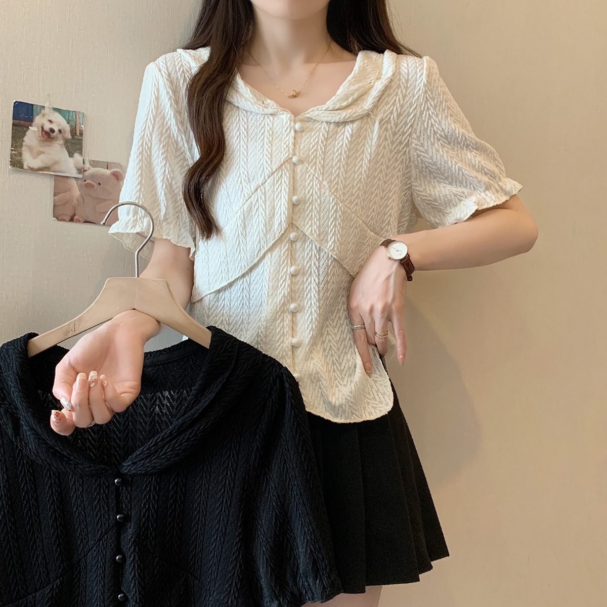 63091清大码女装2024年夏季胖mm法式洋气衬衣遮肚子显瘦上衣小衫