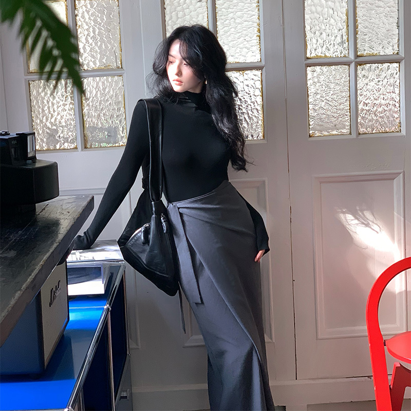 酒午自制【寻欢】港风复古绑带高腰长款半身裙KLF3870