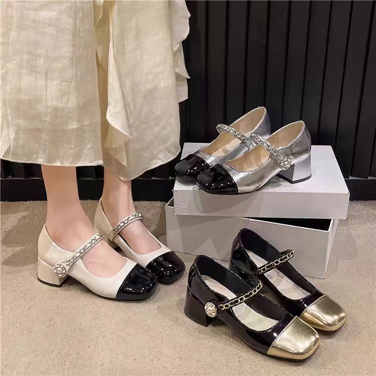 法式小香风粗跟玛丽珍女鞋2024新款百搭气质温柔风中跟单鞋女XL