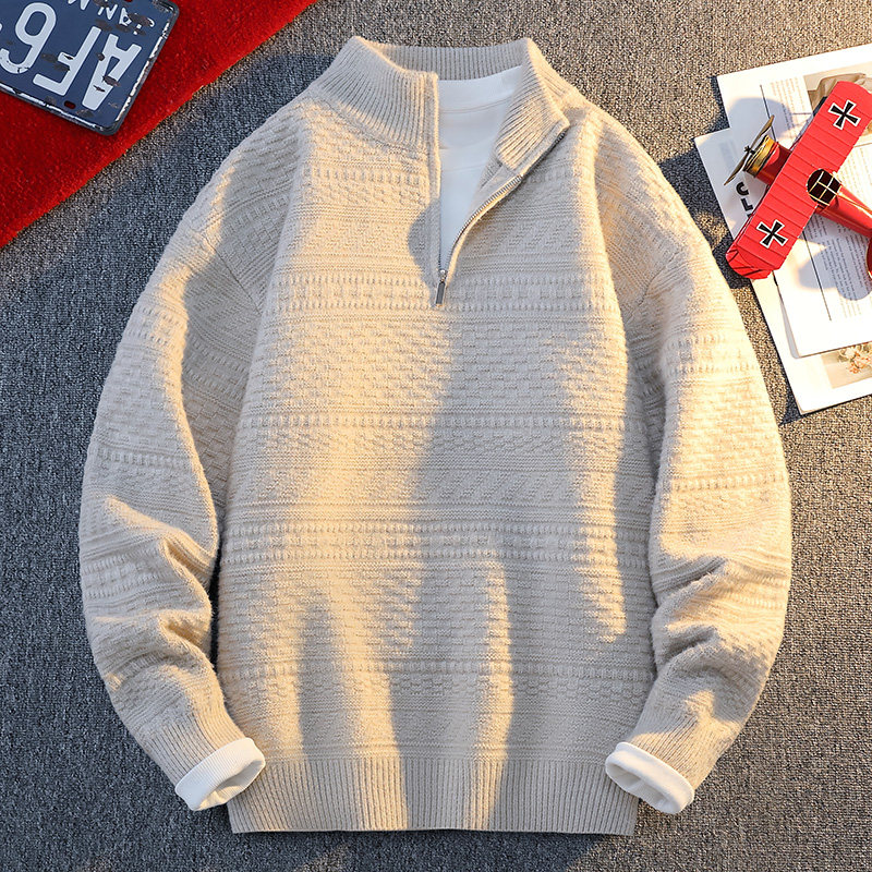 【高品质】柔软时尚半拉链立领厚舒适宽松秋冬针织衫长袖男士M6678
