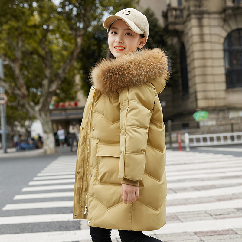 儿童羽绒服2023新款中大童加厚白鸭绒洋气女童中长款宽松冬装外套