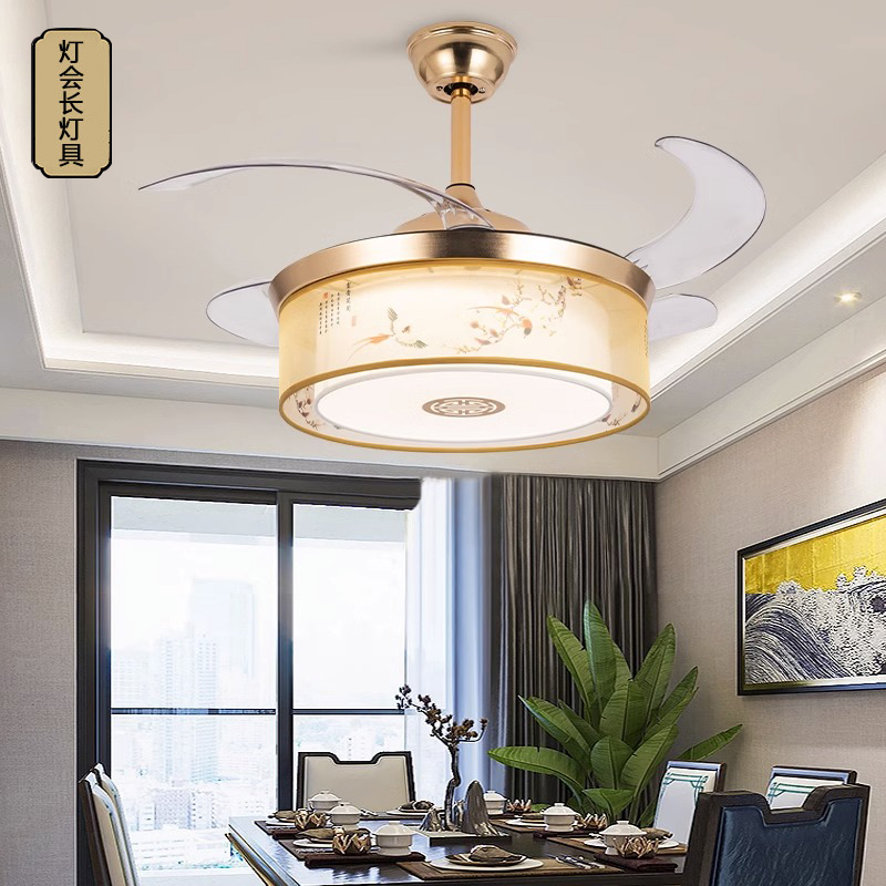 餐厅风扇吊灯简约客厅卧室变频LED隐形吊扇灯新中式一体电风扇灯