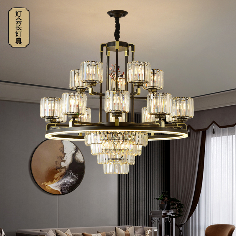 新中式客厅水晶吊灯现代轻奢餐厅卧室书房灯别墅大气圆环灯饰7033