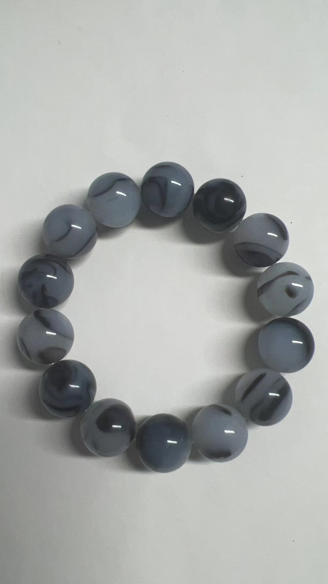 和田玉青花圆珠14手串时尚素圈