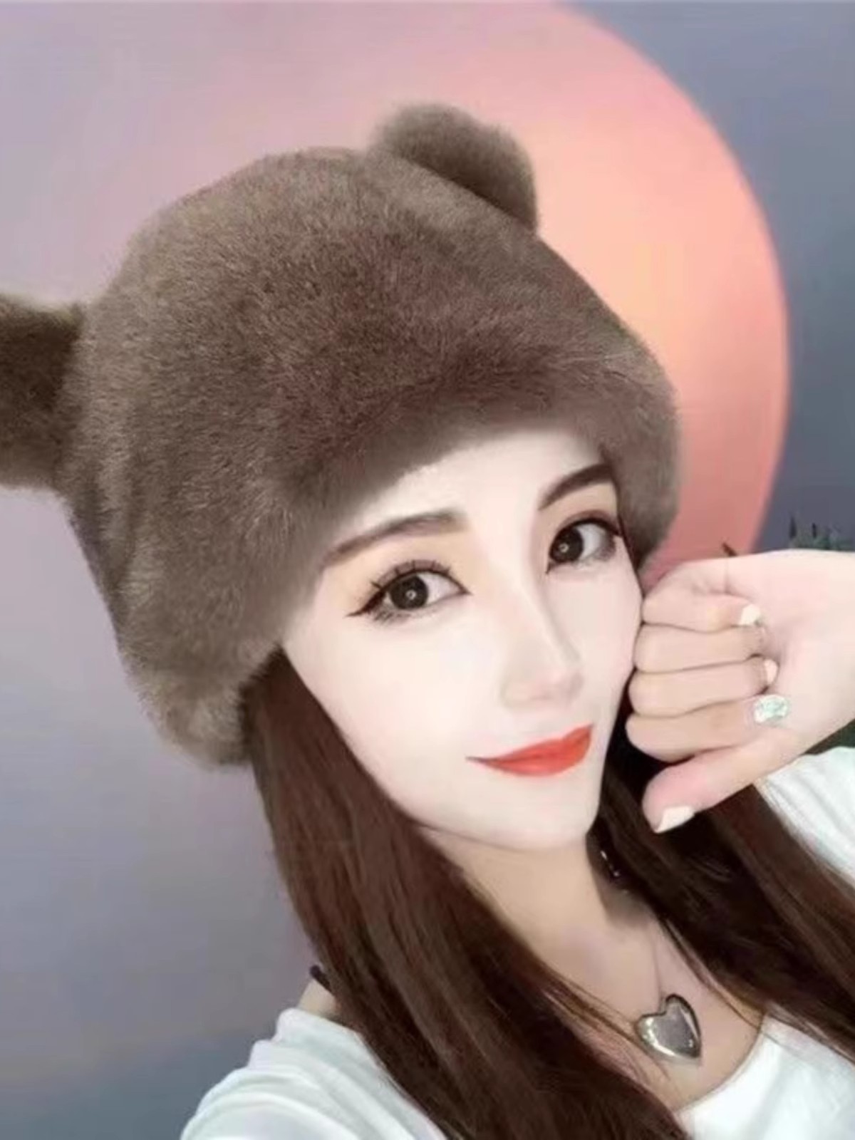帽子女秋冬毛茸茸保暖小熊耳朵帽女士帽子洋气包头韩版水桶帽盆帽