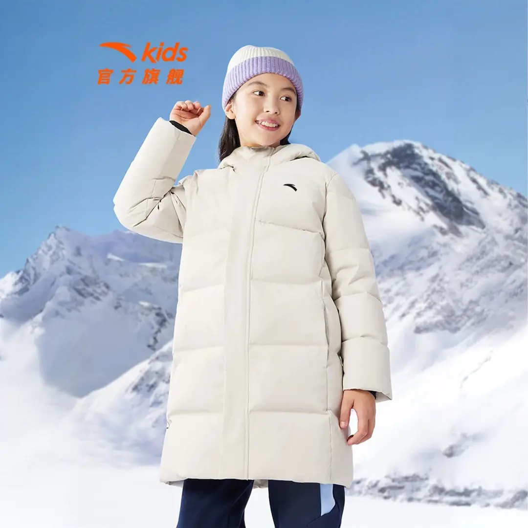 安踏儿童羽绒服2025冬新款羽绒服大童时尚保暖连帽中长款羽绒服