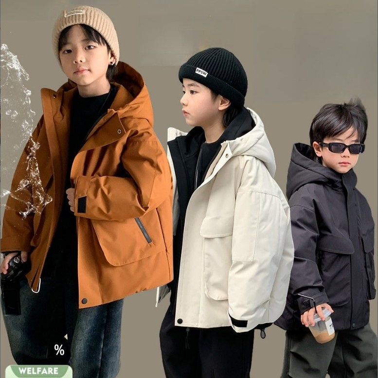 童装冬装男童棉衣棉袄儿童连帽外套2023新款洋气宝宝白上衣潮洋气