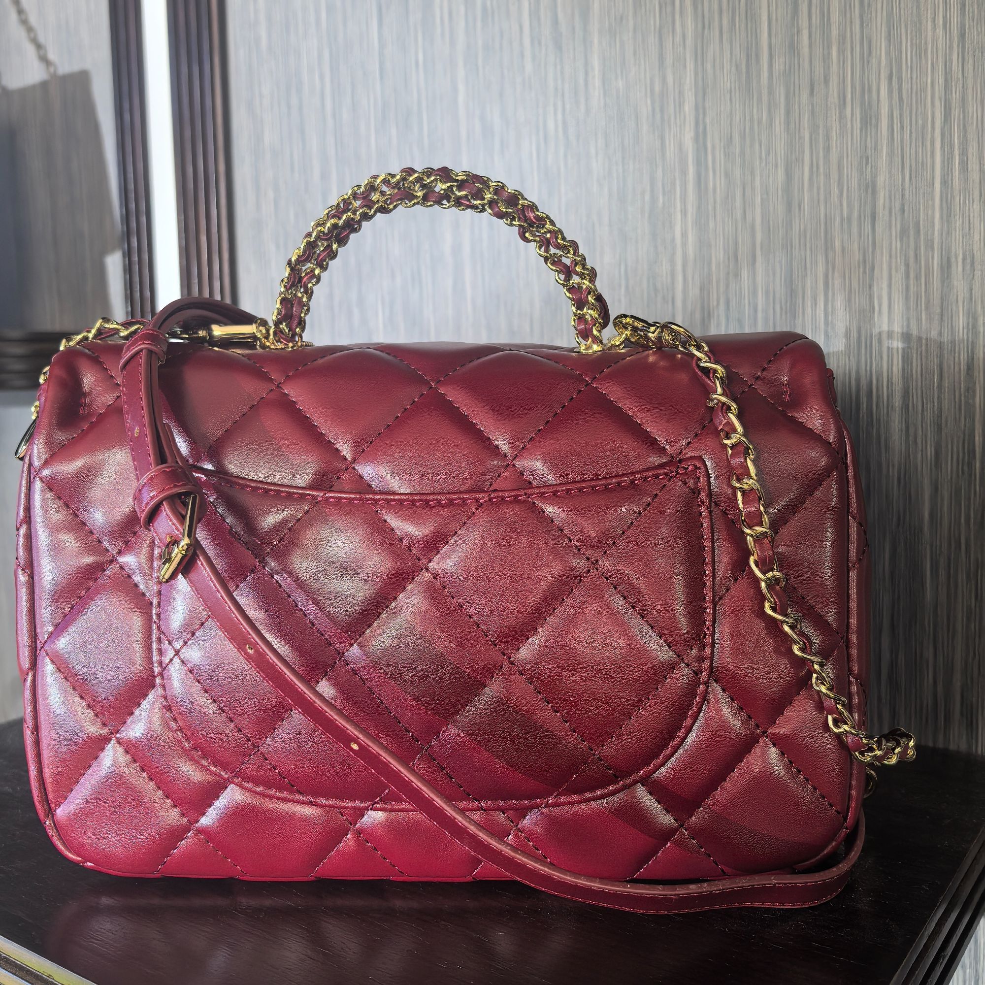 红色时尚百搭链条手提包