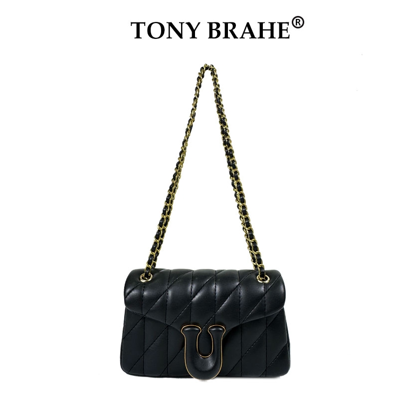 【juanjuan卷卷的包】 原创酷黑色/新款轻奢简约百搭U扣链条小方包