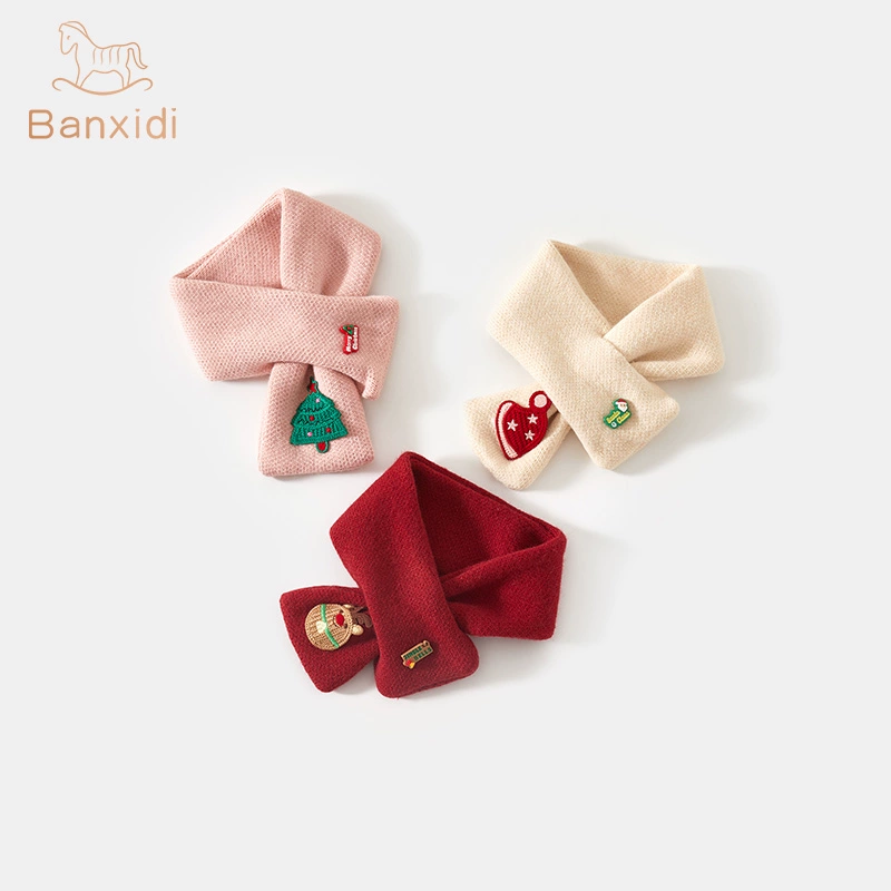 班喜迪儿童围巾冬新款宝宝公主围脖冬季女童圣诞保暖针织交叉脖套