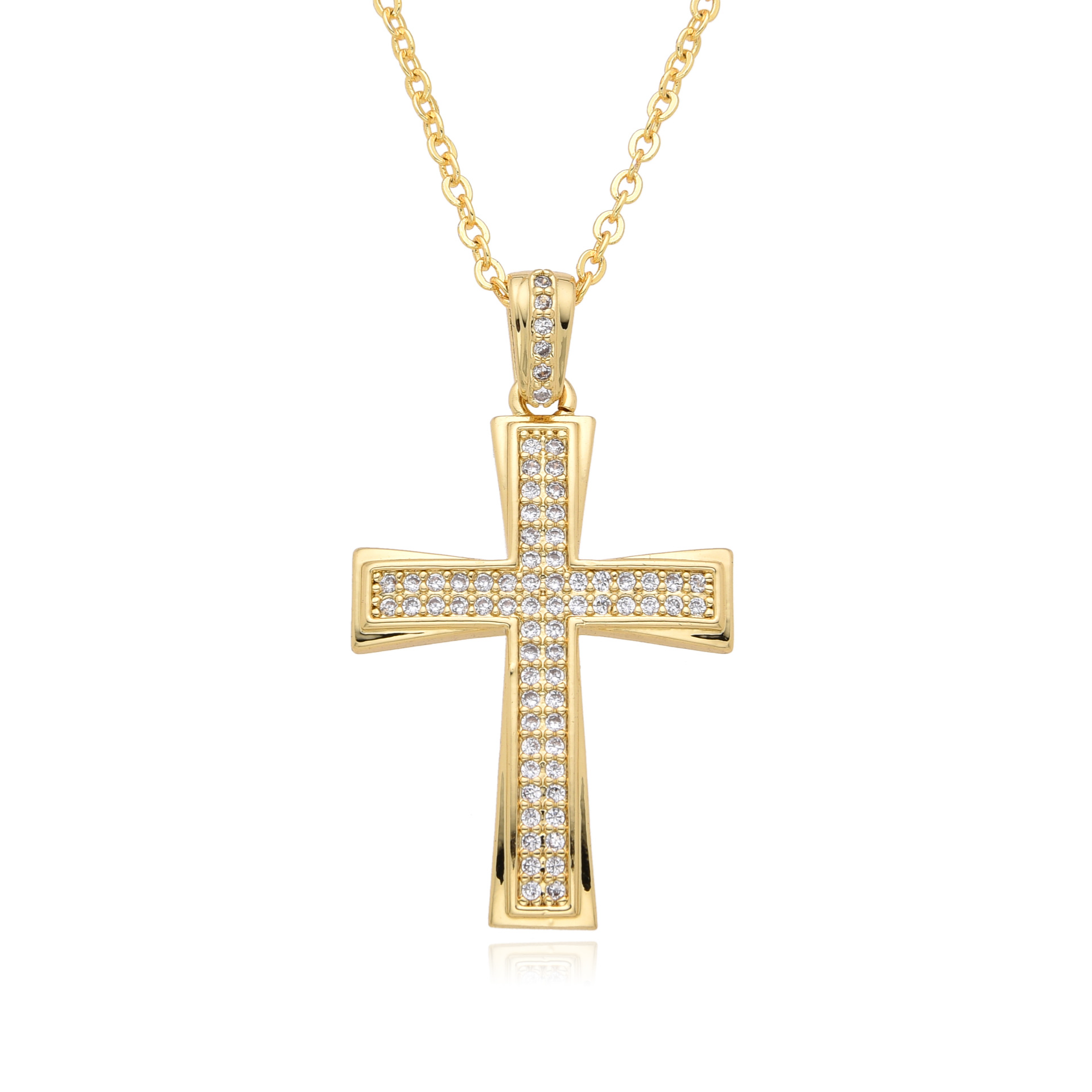 铜锆石吊坠 十字架项链微镶锆石电镀金色吊坠时尚饰品百搭男女款