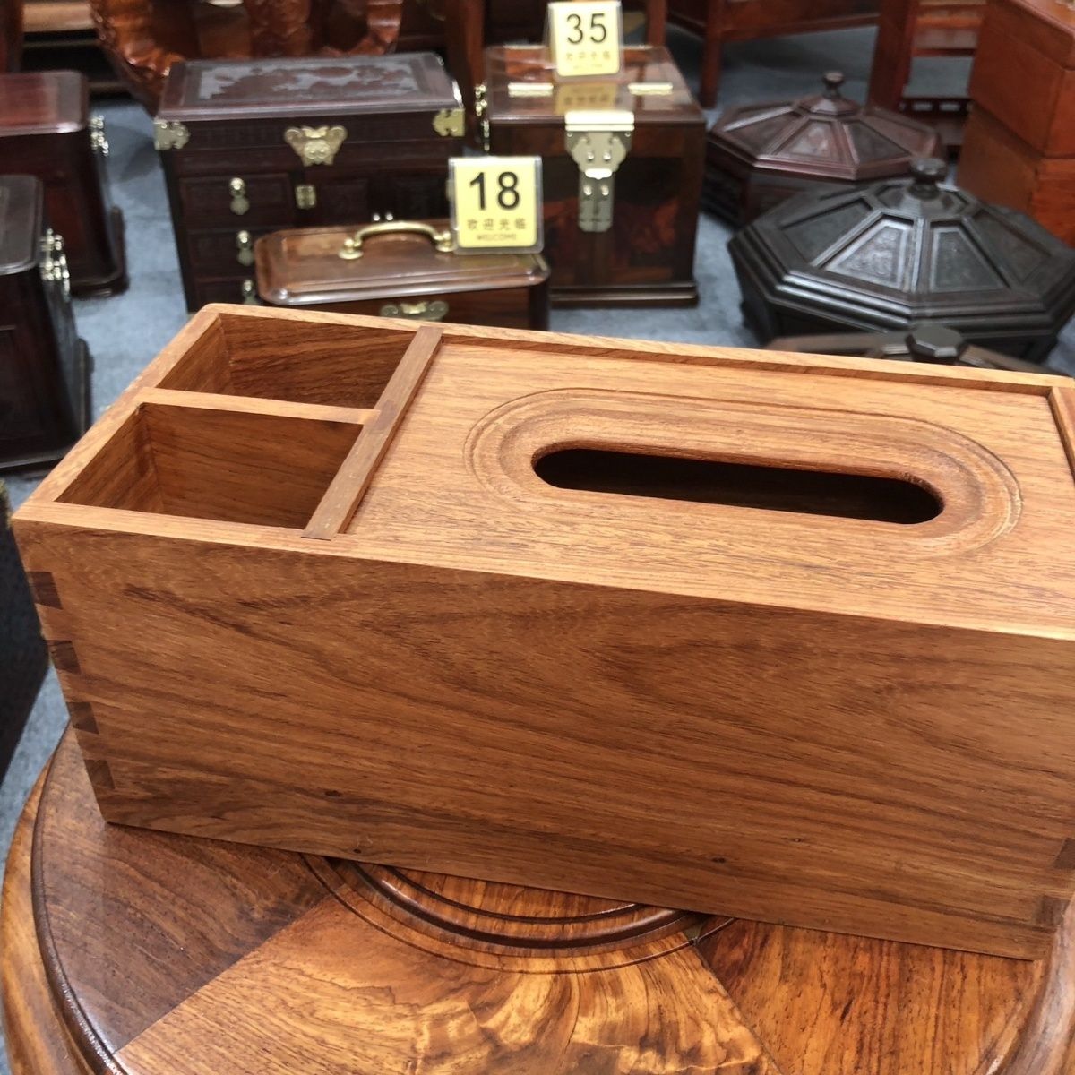 缅花餐厅客厅中式简约创意纸巾盒遥控器木制收纳盒实木抽纸盒