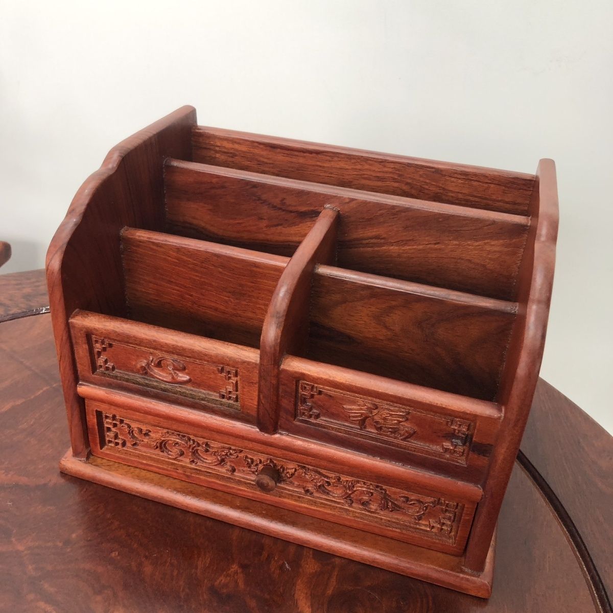 家用遥控器双层多功能收纳盒中式桌面整理杂物心福收纳盒22*15*15