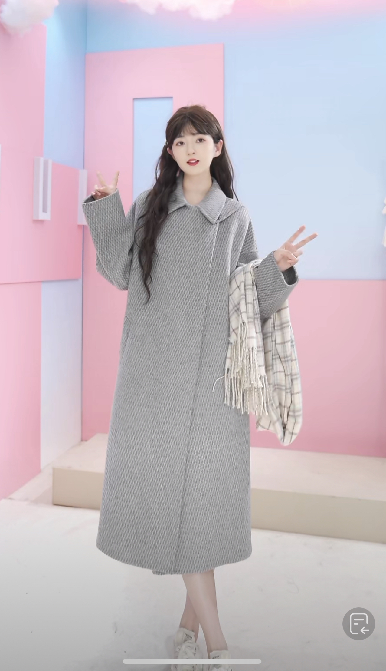 双面呢大衣娃娃领纯手工针织长款过膝双面呢子大衣女1102